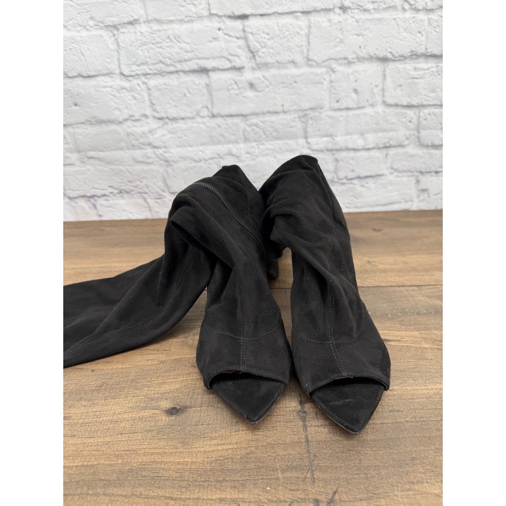 Schutz Berta Black Lux Stretch Over The Knee Peep Toe Stiletto Boots 7B Brazil